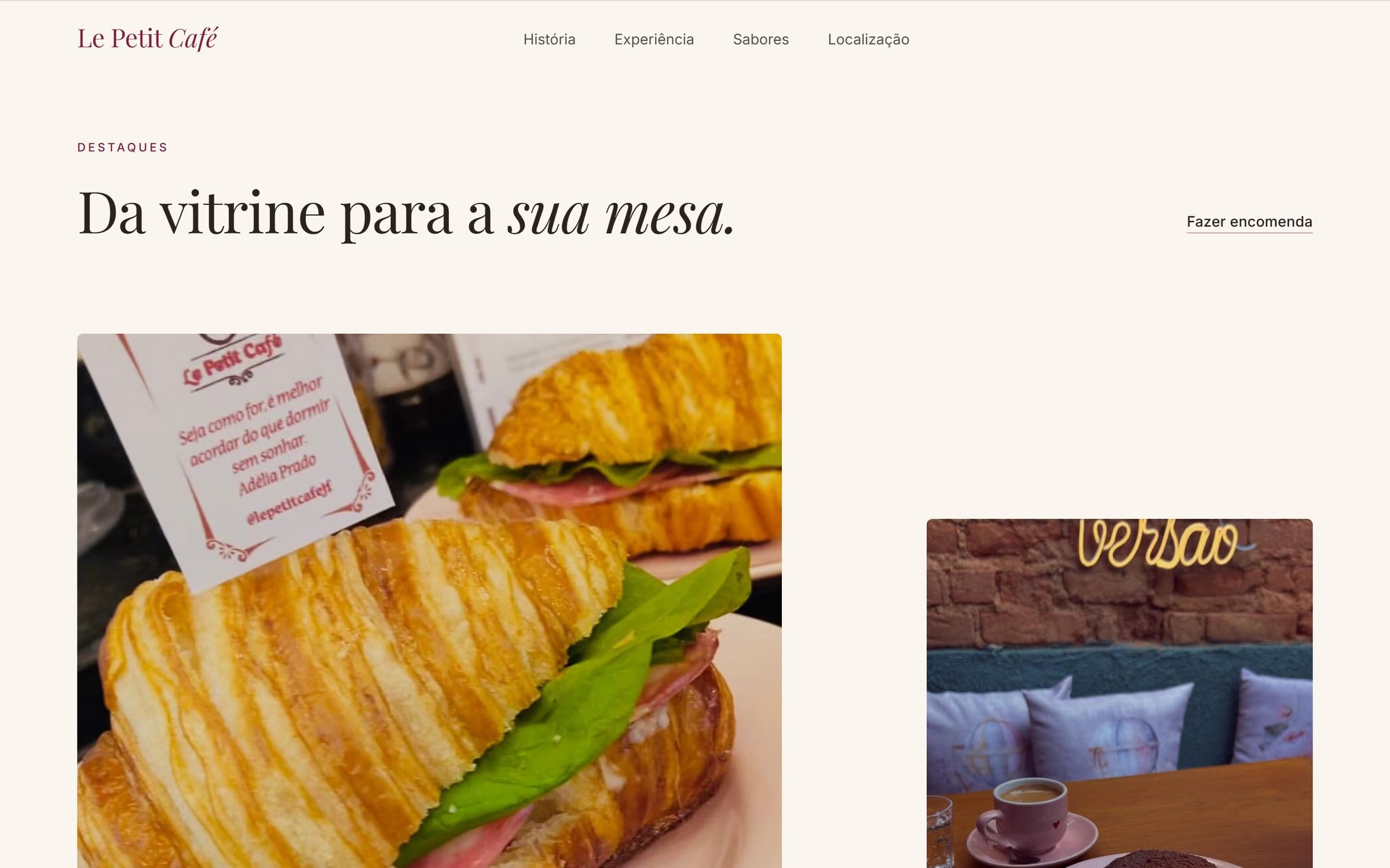 Seção de destaques com o croissant em foto grande e a numeração dos produtos.