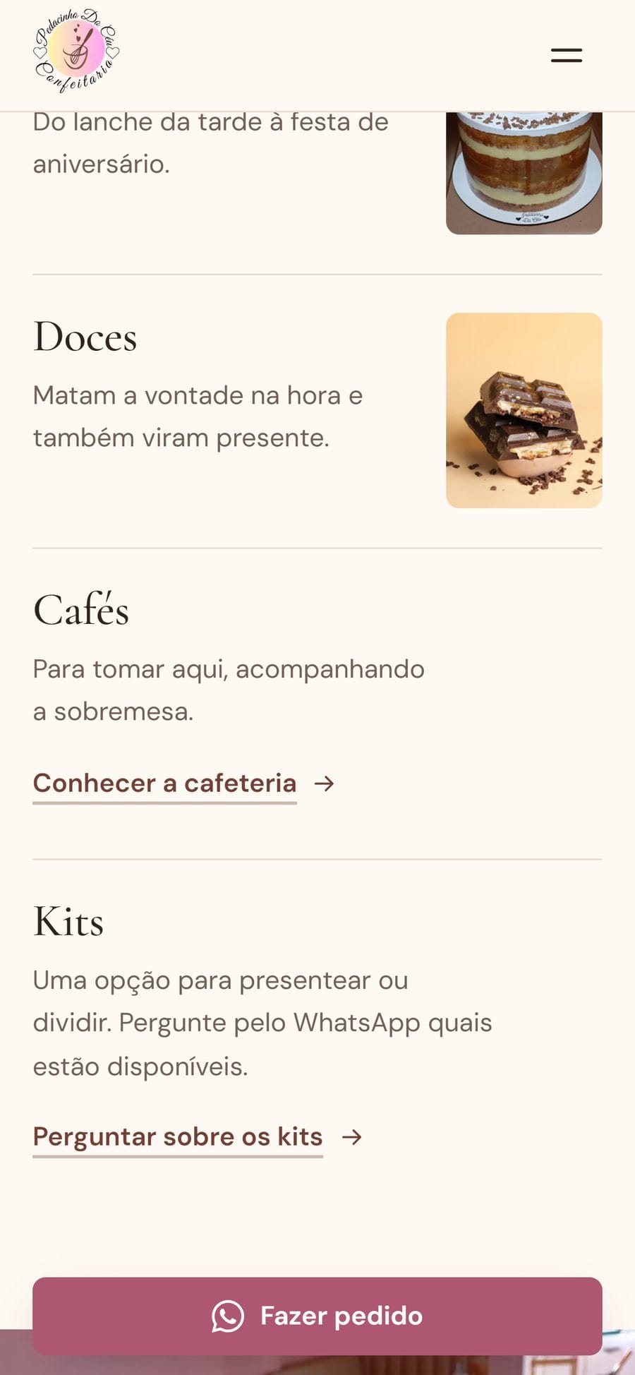 Categorias de produtos no celular, em lista com miniaturas.