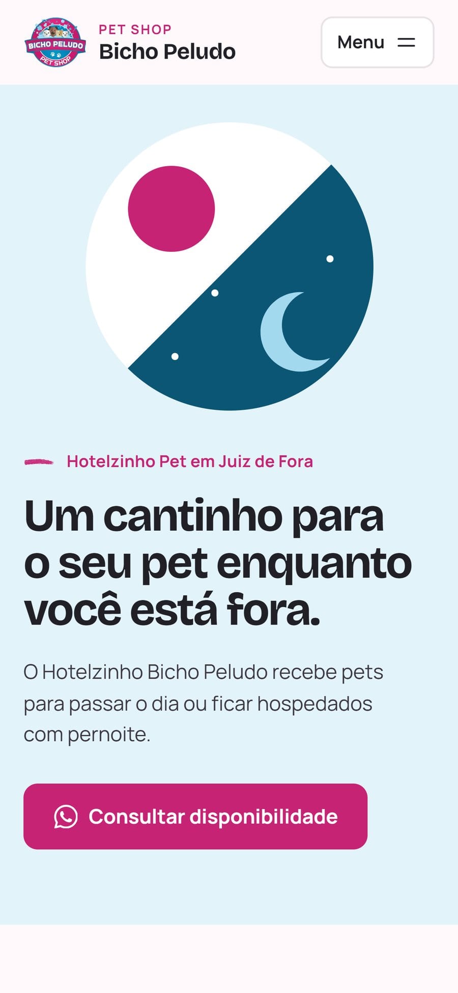 Página do hotelzinho no celular.